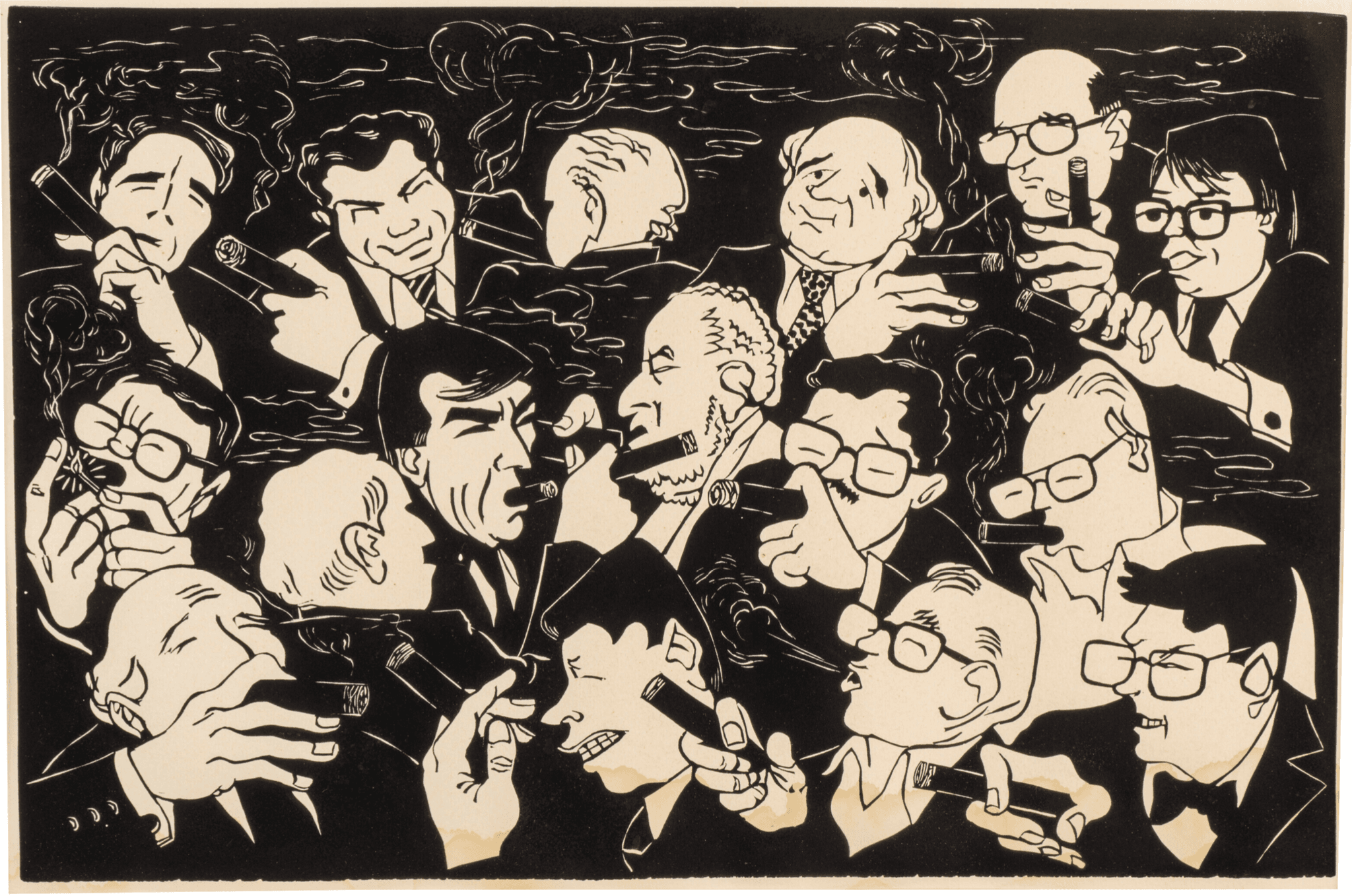 English School - Caricature Portrait of Gentlemen