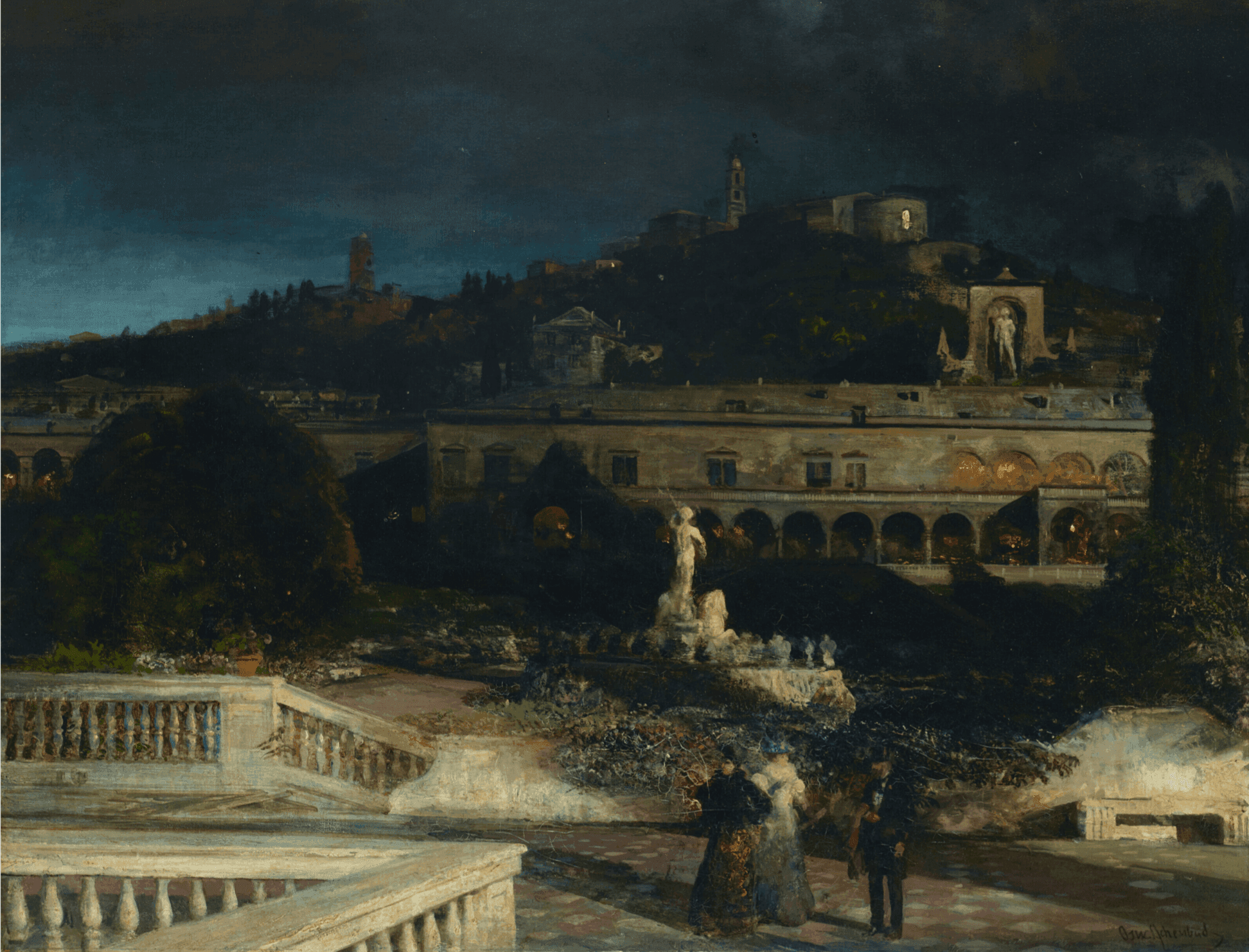 Oswald Achenbach - Strolling in the Evening, Villa del Principe, Palazzo di Andrea Doria, Genoa